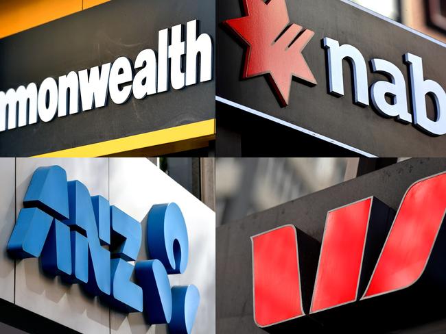 A composite image of signage of Australia's 'big four' banks ANZ, Westpac, the Commonwealth Bank (CBA) and the National Australia Bank (NAB) signage in Sydney, Saturday, May 5, 2018. (AAP Image/Joel Carrett) NO ARCHIVING