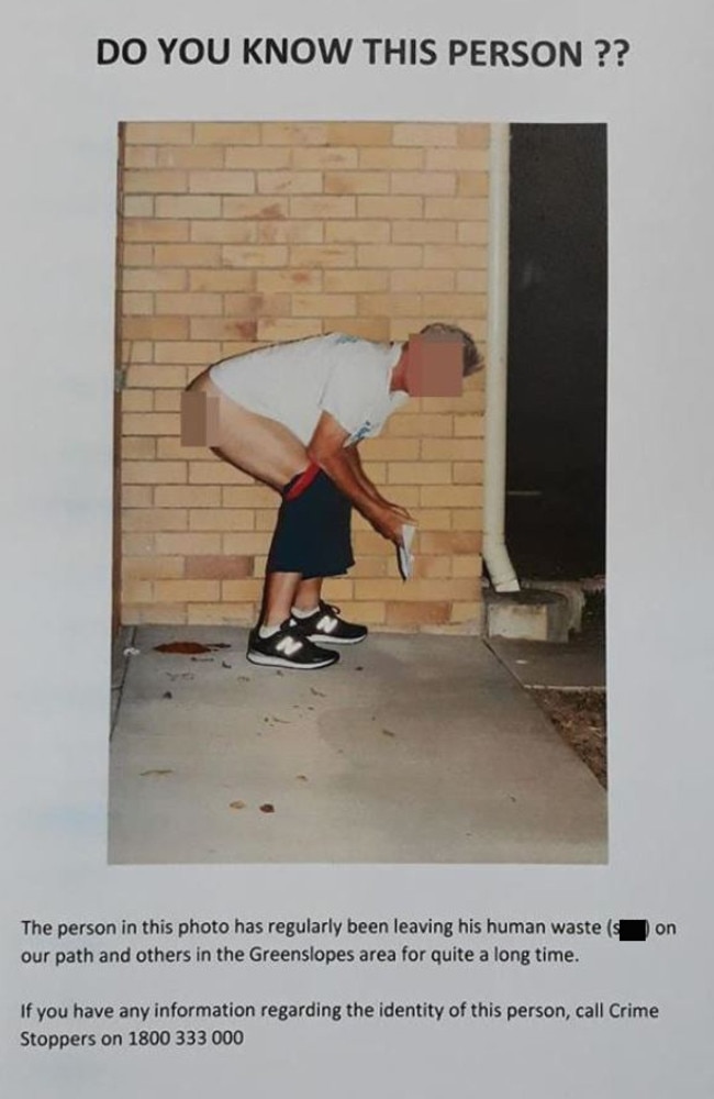 Neighbours snapped a photo of their infamous local “poo jogger” who had been defecating on their paths by night in the Brisbane suburb of Greenslopes. Picture: Supplied