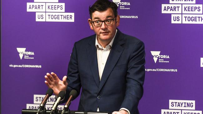 Premier Daniel Andrews giving his daily COVID-19 press conference. Picture: NCA NewsWire / Penny Stephens