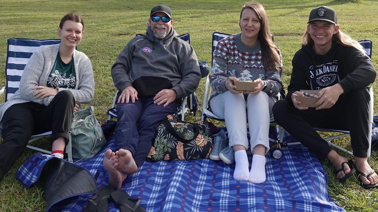 Montana Harvey of Coffs Harbour and family visiting from Glen Innes, Aaron, Robyn and Diesel Harvey. Picture: Chris Knight