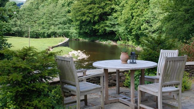 The view from the terrace of the Inn at Whitewell, which pays to the King through the Duchy of Lancaster.