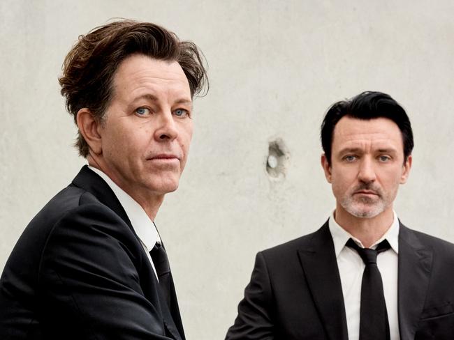 ***EXCLUSIVE FOR THE AUSTRALIAN ONLY*** Australian singer-songwriters Bernard Fanning (left) and Paul Dempsey (right), whose debut collaborative album as Fanning Dempsey National Park, titled 'The Deluge', was released in 2024. Picture: Cybele Malinowski