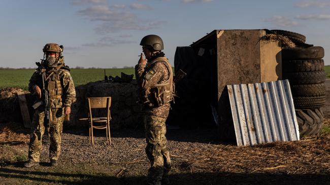 Ukrainian soldiers guard a forward position of a frontline village in the Zaporizhzhia region. Picture: Getty Images