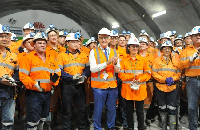 Prime Minister Malcolm Turnbull at the NorthConnex tunnelling site with Premier Gladys Berejiklian. Pictures: Jake McCallum