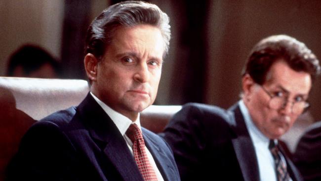 Michael Douglas with Martin Sheen in a scene from film The American President.