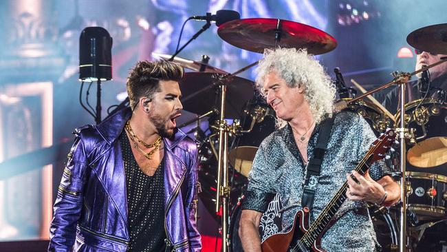 Queen singer Adam Lambert and guitarist Brian May perform in Melbourne in February. Picture: Jake Nowakowski