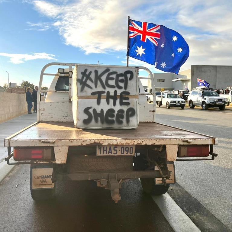 Over a thousand trucks and farm vehicles protested in Perth’s CBD against the planned cessation of the live sheep export trade. Picture: Lara Jensen