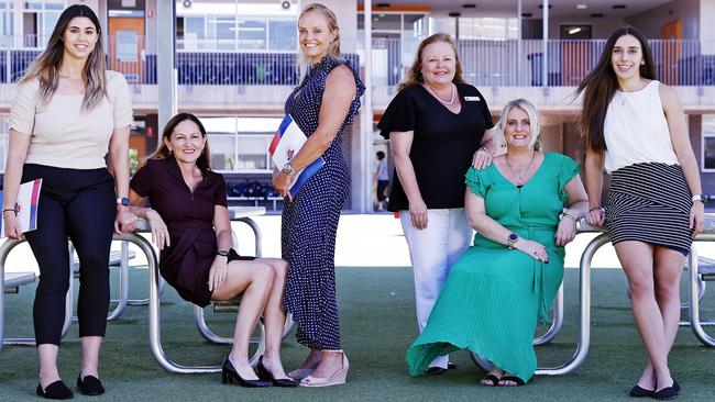 School administration officers at Riverbank Public School, in Sydney’s north west, are (from left) Alissa Baliva, Rebecca Roberts, Rebecca Mercimek, Jeanie Brown (school principal), Karissa Steiner and Nikki Fiocco. Picture: Sam Ruttyn