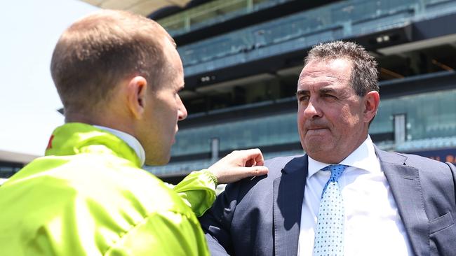 Trainer Michael Freedman saddles up two-year-old debutant Apocalyptic at Randwick. Picture: Getty Images