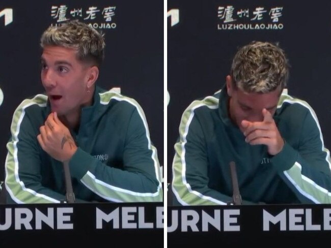 A reporter accidentally calls Thanasi Kokkinakis, Nick in a press conference. Pictures: Australian Open