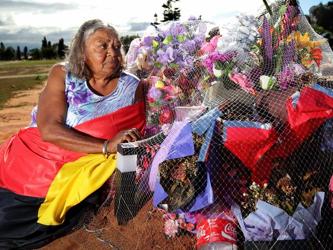 Nanna Carol Roe of 22-year-old Aboriginal woman Miss Dhu who was locked up for unpaid fines and died in custody in South Hedland. Nanna Carol at Miss Dhu's grave.