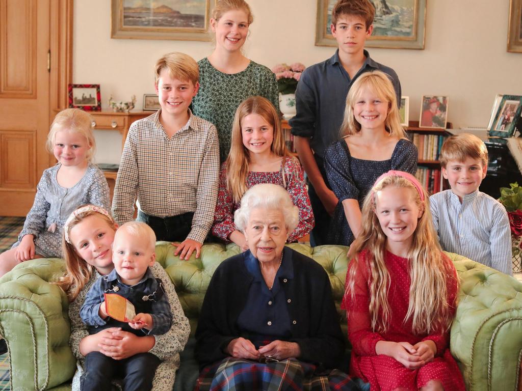 A photo agency has declared that this portrait of Queen Elizabeth II surrounded by her grandchildren and great-grandchildren has been ‘digitally enhanced’. Picture: Princess of Wales/Kensington Palace/AFP