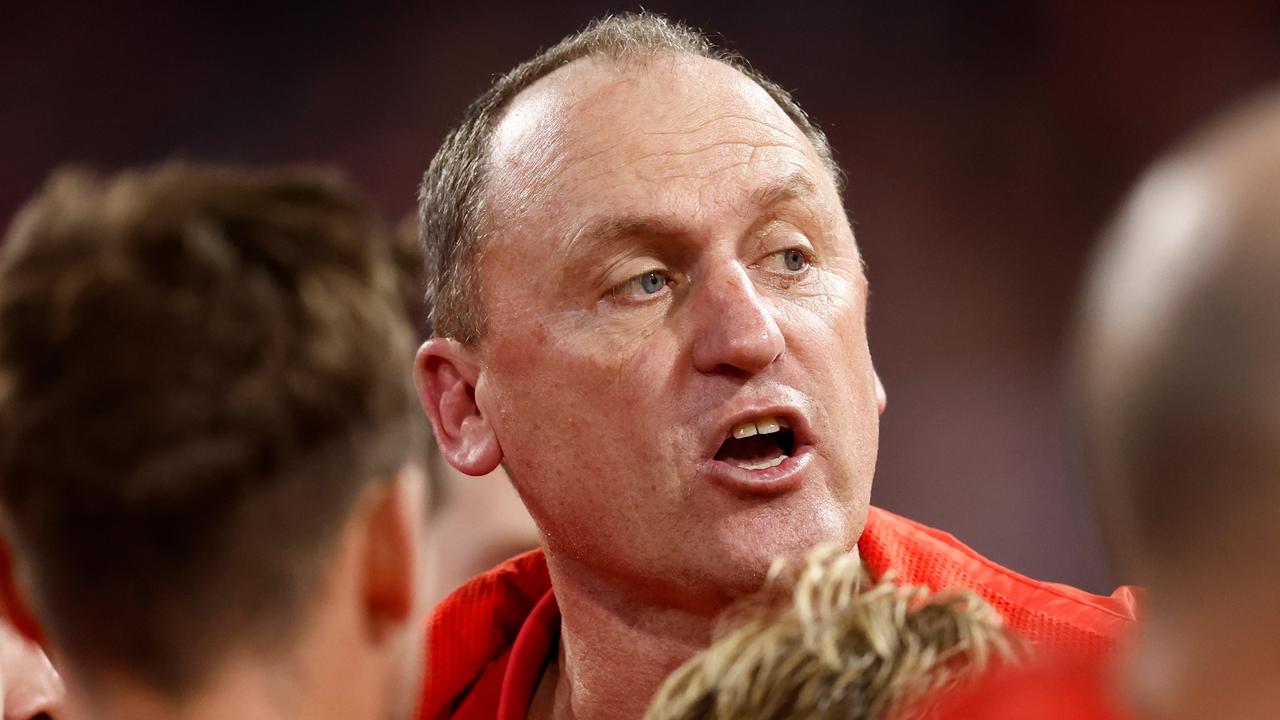 Sydney coach John Longmire didn’t miss his Collingwood rival Craig McRae. Picture: Michael Willson/AFL Photos via Getty Images