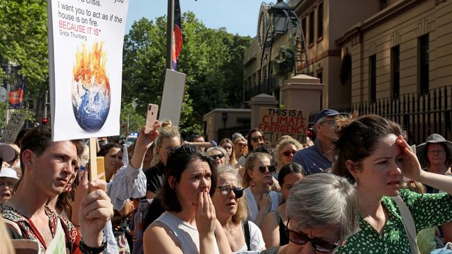 Protesters at a climate change protest outside NSW Parliament. Picture: Damian Shaw