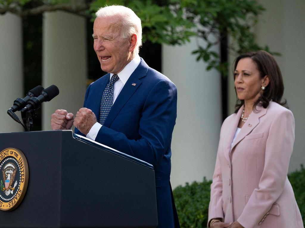 US President Joe Biden with Vice President Kamala Harris at the White House. Picture: AFP