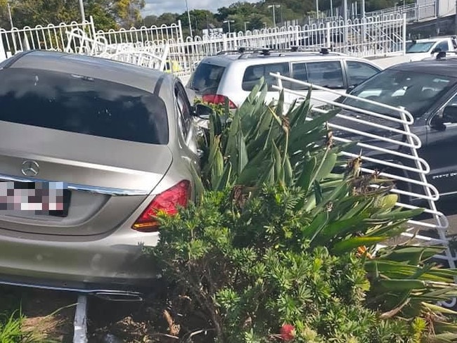 Scene of a crash site near a Brisbane train station this afternoon