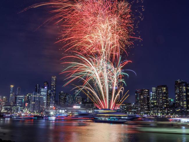 The 9.30pm fireworks seen from the Docklands. Picture: David Geraghty