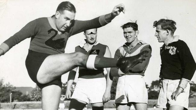 Footballer Ken Farmer at North Adelaide training in 1949.