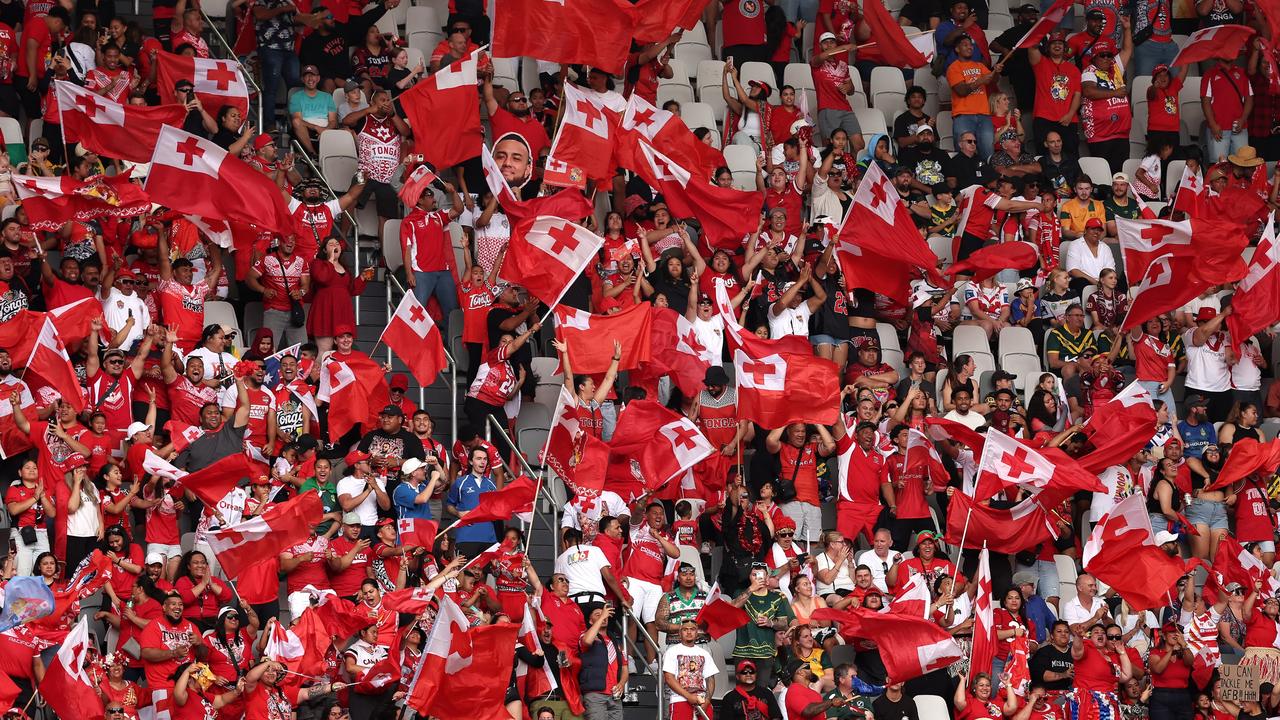 Tongan fans show their support during the 2024 Pacific Championships Pacific Cup Men's Final match. Picture: Matt King/Getty Images