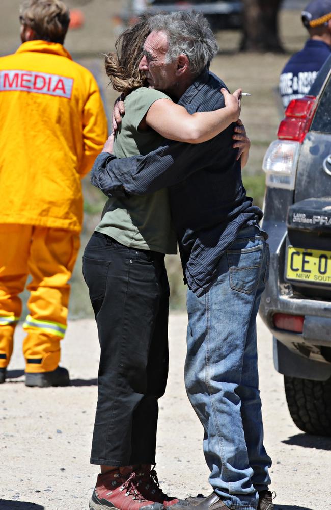 Residents waiting to find out if their home or animals survived the bushfires in the small town of Wytaliba. Picture: Adam Yip