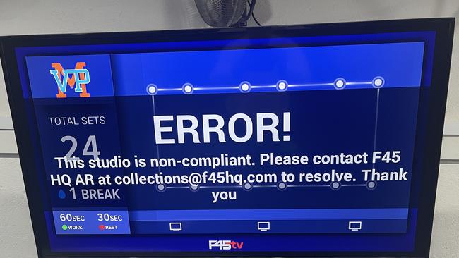 A non-functioning screen in a shutdown F45 studio.