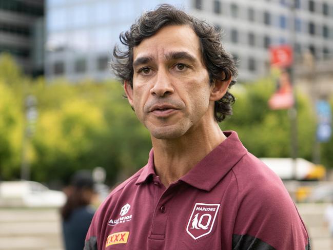 Johnathan Thurston speaks at the NRL State of Origin launch Victoria Square, Tarntanyangga, Kaurna Yarta. Tuesday, March 28, 2023. (The Advertiser/ Morgan Sette)