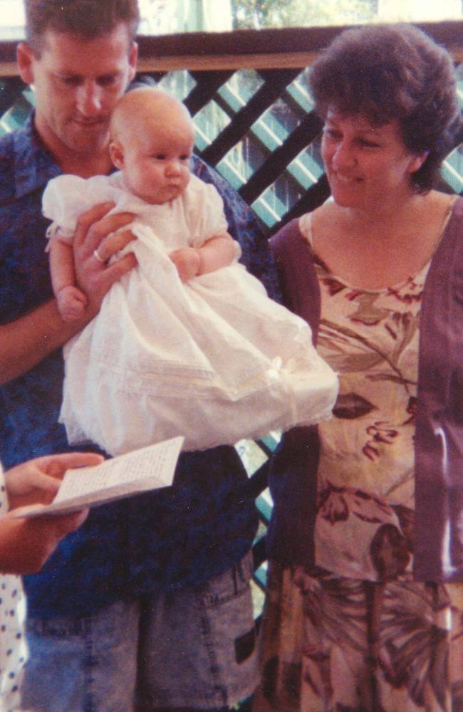 Baby Sarah Folbigg with parents Kathleen and Craig at her naming ceremony.