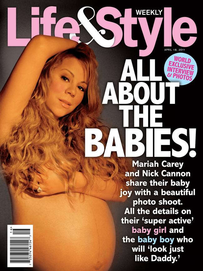 A pregnant Mariah Carey on the cover of Life and Style magazine, April 2011. Picture: Life and Style