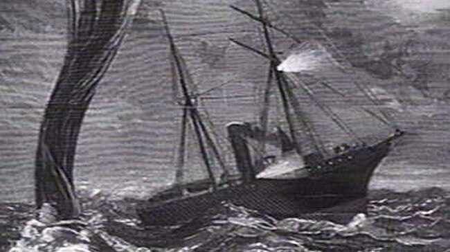 The ship Avoca, pictured during a sea storm. Picture: State Library of Victoria.