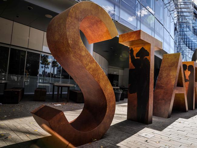 A sign stands outside The Star casino and event centre in Sydney on September 2, 2024. Troubled resort and casino operator Star Entertainment was temporarily delisted from the Australian Securities Exchange on September 2 after failing to post its annual financial results. (Photo by DAVID GRAY / AFP)