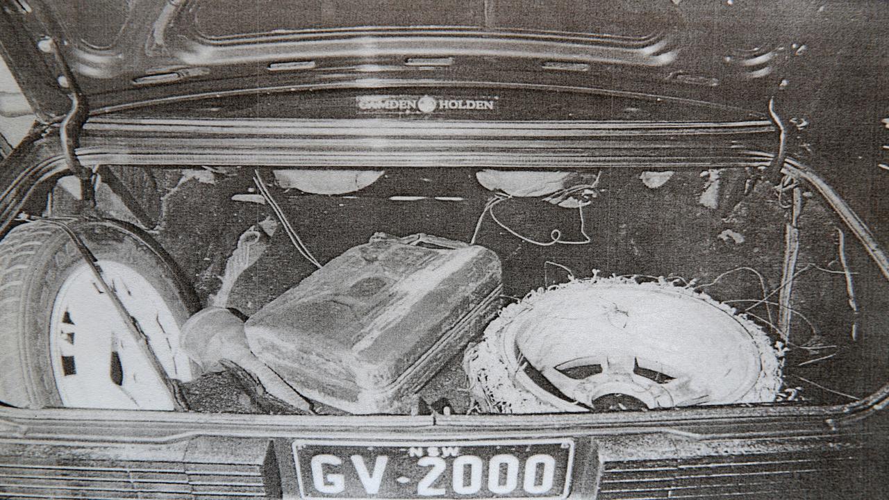 Police photos taken after the vehicle was seized from the Bargo Hotel carpark show the empty jerry can in the boot, and the spare tyre.