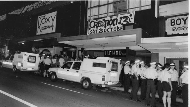 Police arrive at The Roxy club in Fortitude Valley.