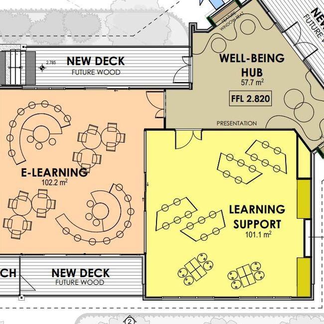 The development will be divided into three areas including the Wellbeing Hub, the E-Learning Area and the Learning Support Area. Picture: Supplied.