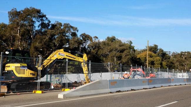 Parramatta Light Rail construction on George St, opposite the Granville Waratahs club house. Picture: Angelo Velardo