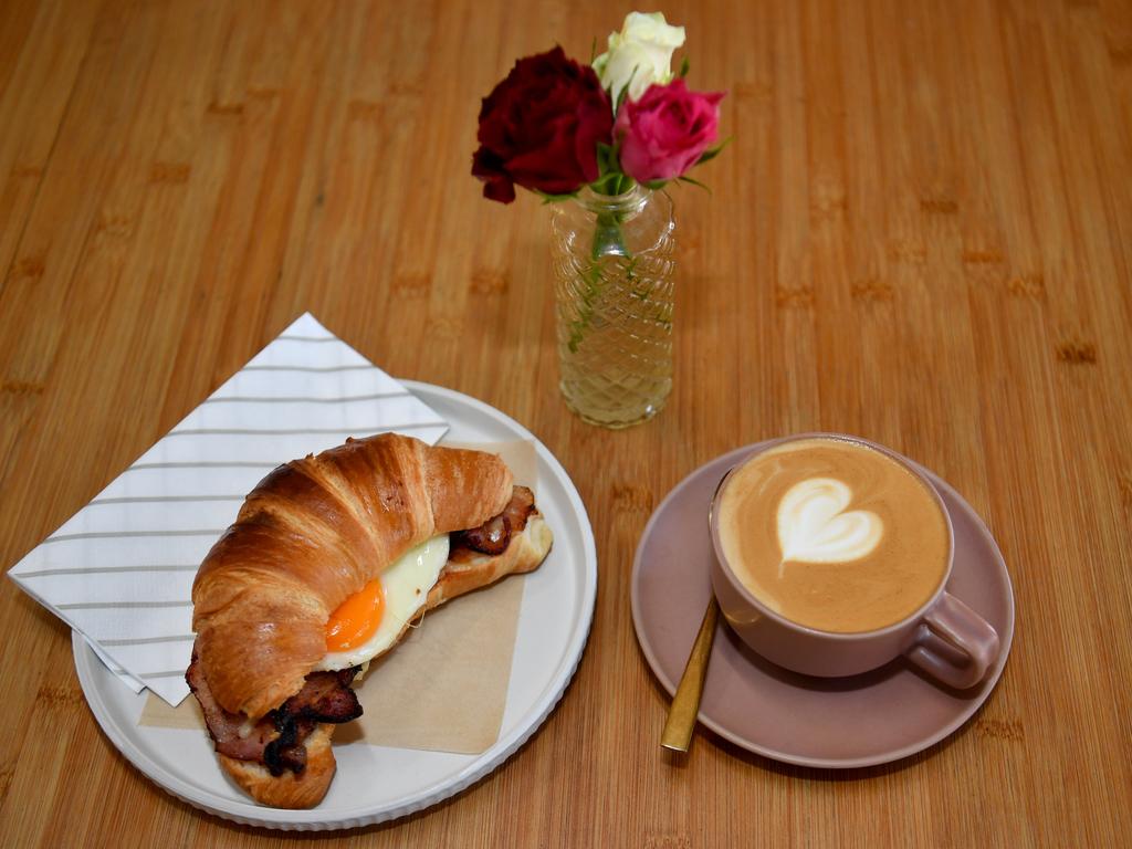 Bacon and egg croissant at Stripes Coffee in West End. Picture: Evan Morgan