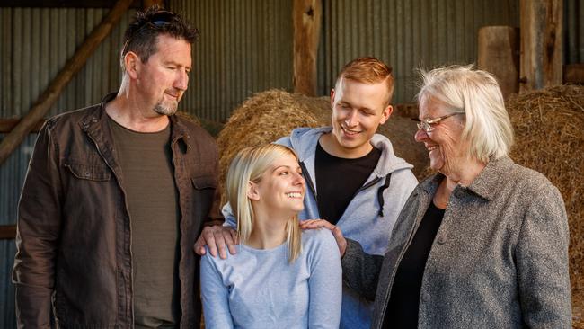 Car crash survivor Holly Scott with her father Richard, boyfriend Johnny Zehle and grandmother Judy. Picture: Matt Turner