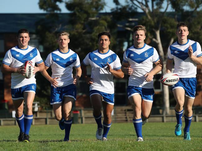 St Dominic's College players Ryley Smith, Keagan Russell-Smith, Mason Teague, Lachlan Whitehouse and Liam Ison. Picture: David Swift