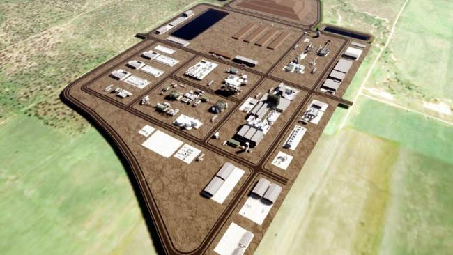 A site layout for the Townsville Energy Chemicals Hub at Lansdown Eco-Industrial Precinct about 40km south west of Townsville.