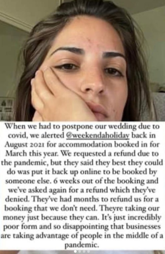 In a now deleted post, she raged at the small business for refusing to refund her $2000 deposit. Picture: Instagram/jadetunchy