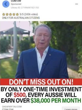 One of the fake advertisements claiming Andrew Forrest’s endorsement.