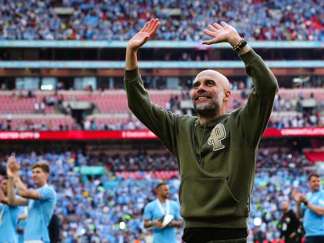 Pep Guardiola has Manchester City on track for a historic treble but dark clouds loom. Picture: Craig Mercer/MB Media/Getty Images