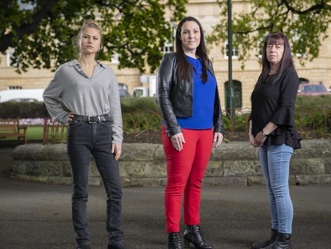 <s1>Sexual abuse survivors Grace Tame, left, and Tameka Ridgeway, right, with journalist Nina Funnell. </s1> <source>Picture: RICHARD JUPE</source>