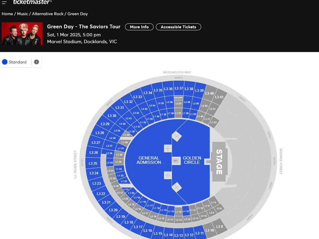 This is despite plenty of tickets still being available for purchase through their website. Picture: Ticketmaster.