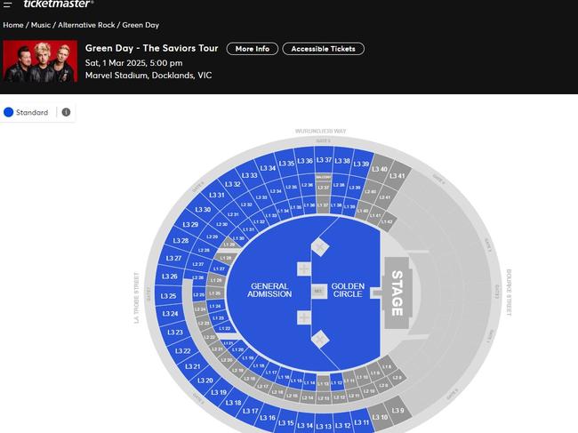 This is despite plenty of tickets still being available for purchase through their website. Picture: Ticketmaster.