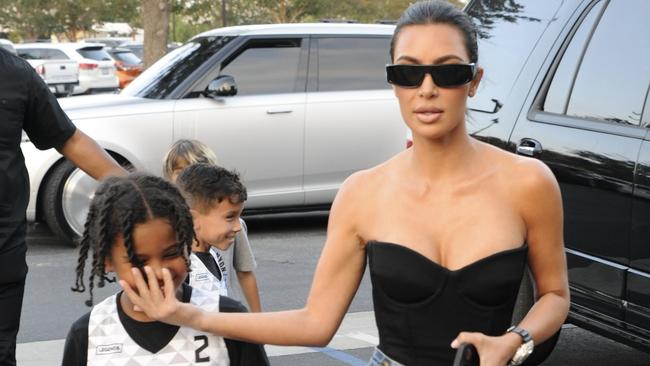 Kim Kardashian takes son Saint West and his friends to eat burgers after basketball game. Picture: Splash News/Media Mode