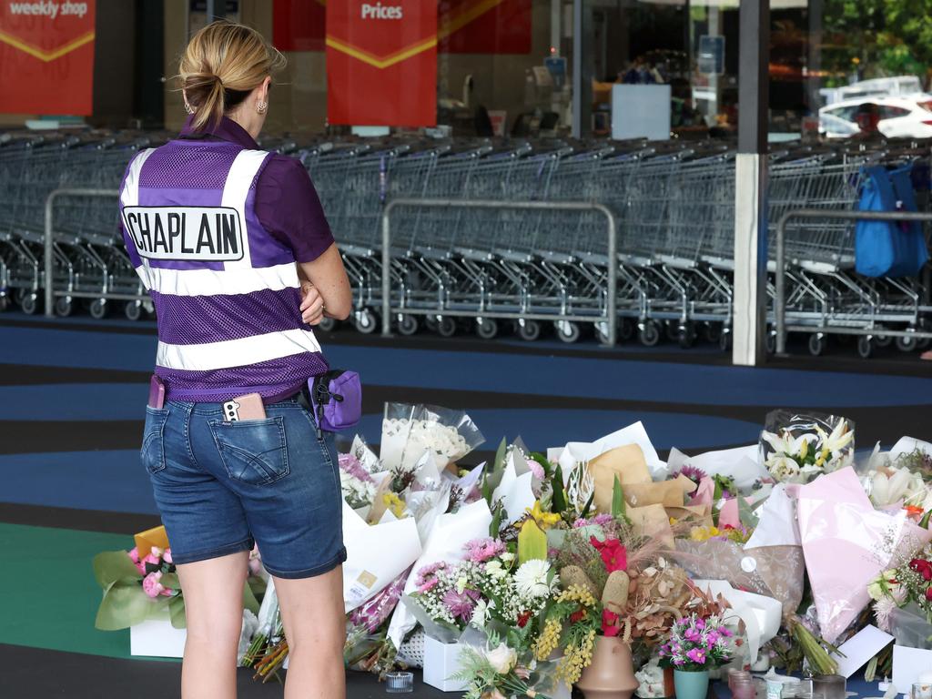 Floral tributes are laid at the scene of the fatal stabbing at Ipswich. Picture: Liam Kidston