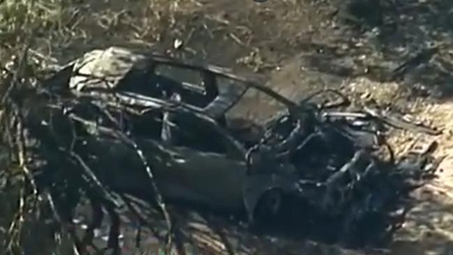 An elderly man has died after his car crashed into a tree and burst into flames at Gumeracha. Picture: Nine News