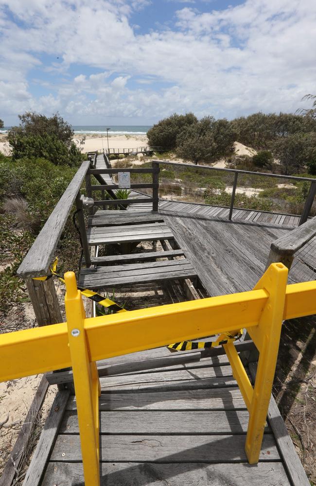 The damaged boardwalk on South Stradbroke Island. Picture: Mike Batterham