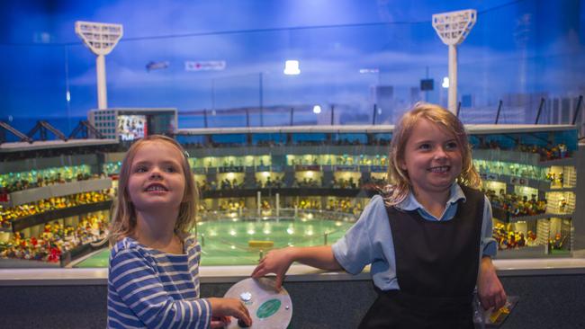 Isabelle and Alice Dunkley check out the Legoland Discovery Centre at Chadstone. Picture: Richard Serong
