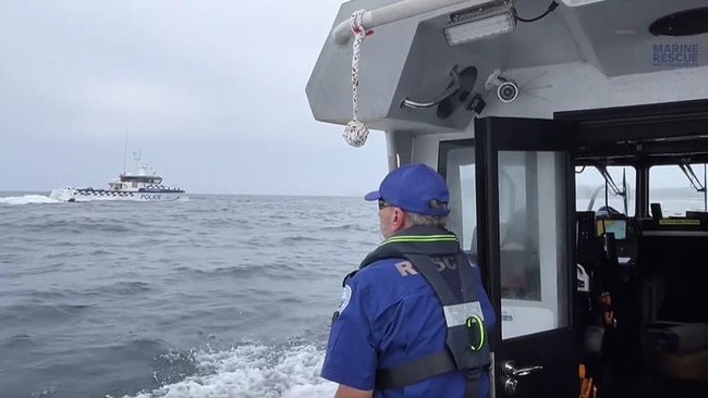 NSW Police and volunteer Marine Rescue NSW boats search for the missing youth off the Central Coast on Tuesday. Picture: Supplied